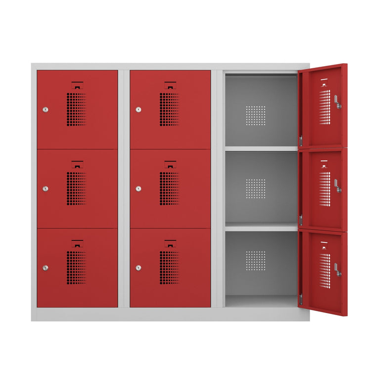 Grijze locker met rode deuren Ceha Europe