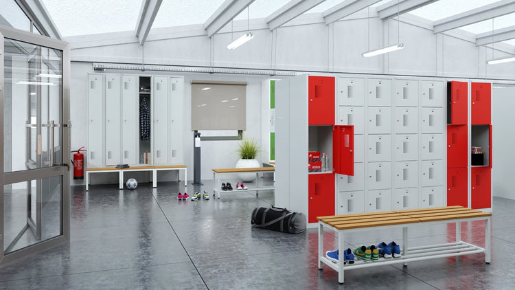 NHT premium lockerkast met 3 deuren in grijs en rood van Ceha Europe