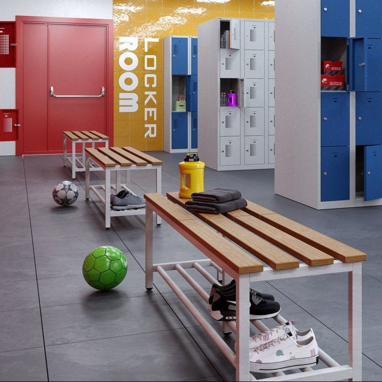 Rode PH lockers van Ceha Europe in kleedkamer