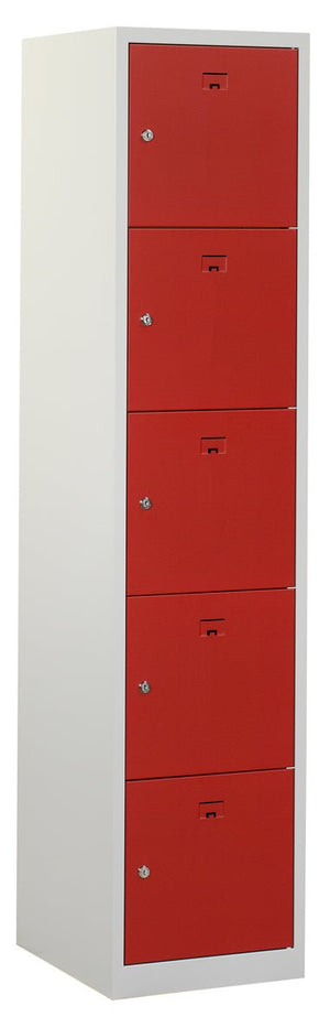 Premium locker 180x30x50 cm in RAL7035/3000 met 5 vakken en valgrendelslot.