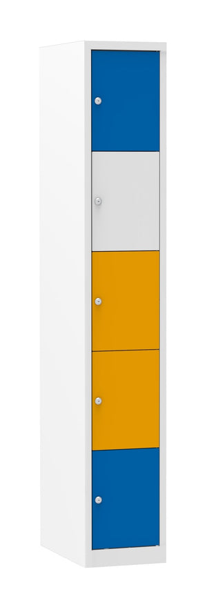 Witte locker 180x30x50 cm met kleurrijke deuren en vijf vakken