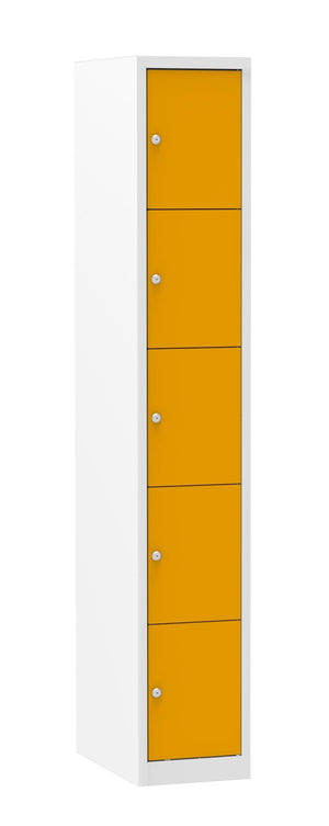 Witte locker 180x30x50 cm met kleurrijke deuren en vijf vakken