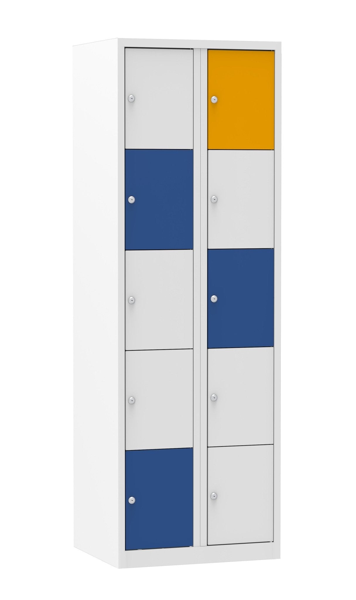 Witte locker met kleurrijke deuren en tien afsluitbare vakken