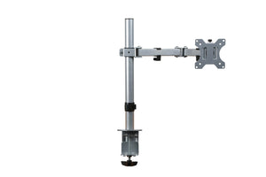 Zilveren monitorarm voor schermen tot 32 inch.