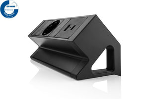 Zwarte werkplek opbouwunit met 1x 230V en USB A+C.