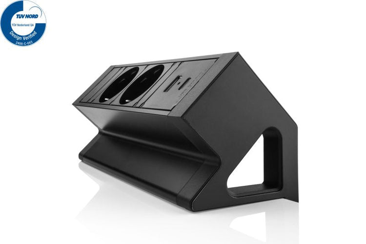Zwart opbouwunit met 2x 230V stopcontact en 2 USB poorten