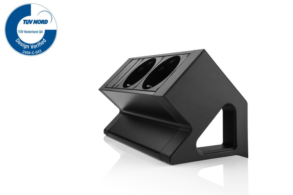 Zwarte  opbouwunit met 2x 230V stopcontacten