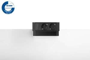 Power Desk-Up 2.0 opbouwunit  in zwart met 2x 230V  stopcontacten werkplek van Ceha Europe