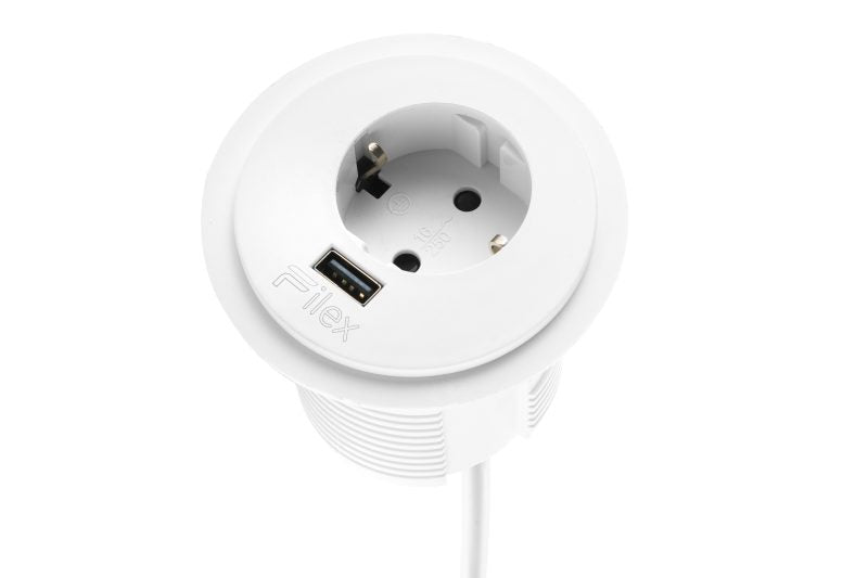 Power-spot wit met 230V en USB A aansluiting voor inbouw