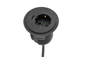 Eenvoudige inbouwunit zwart met USB A en 230V stopcontact