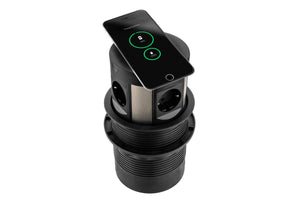 Zwarte Power Pop-up unit met QI-lader, 230V, USB en keystone