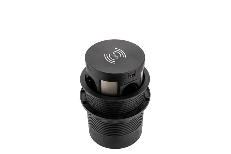 QI Power Pop-up zwart met 2x 230V, USB A+C en netwerkaansluiting