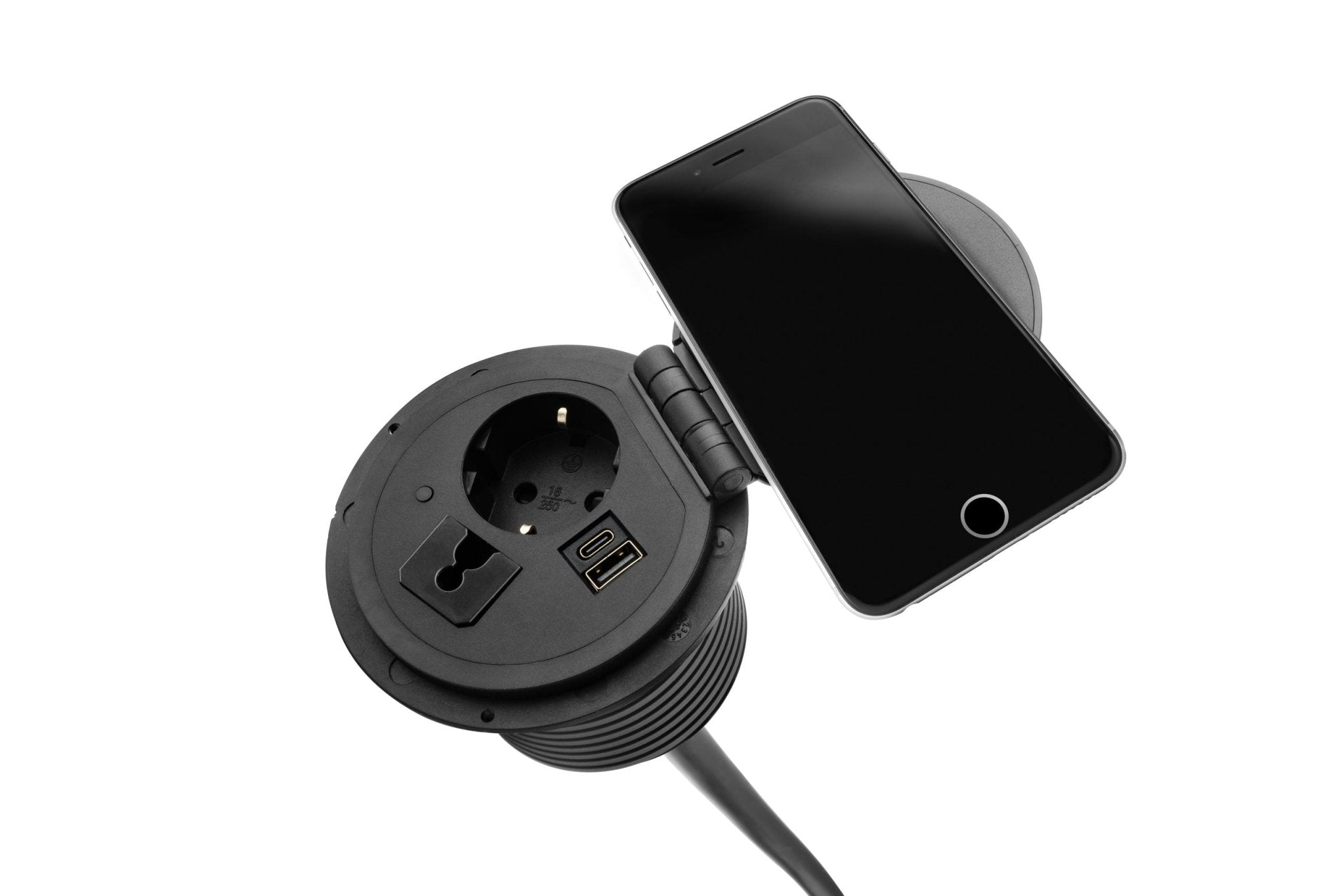 Moderne stroom- en laadunit met draadloze oplader en USB