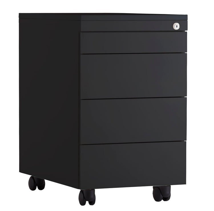 Rolblok in volledig zwarte uitvoering met 3 lades en 1 pennenlade