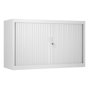 Lichtgrijze roldeurkast met vlamdovende pvc deuren