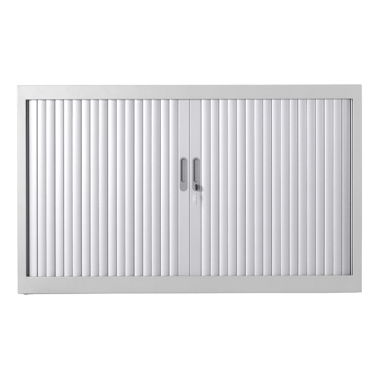 Stalen roldeurkast in aluminiumkleur voor werkplekken