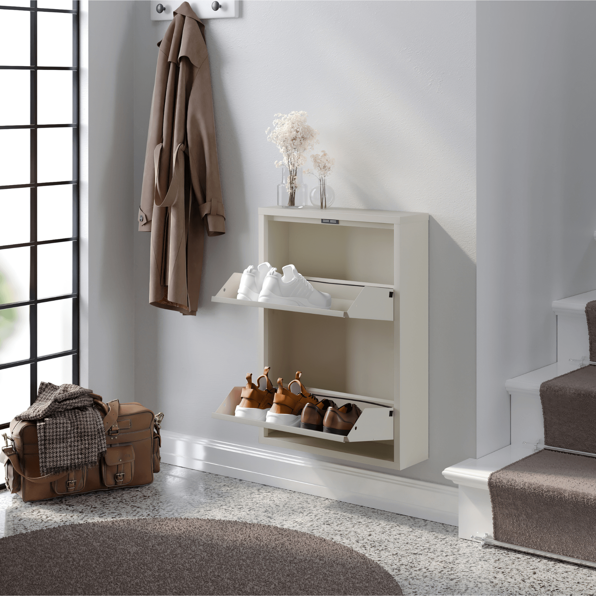 Soft Beige schoenenkast in hal