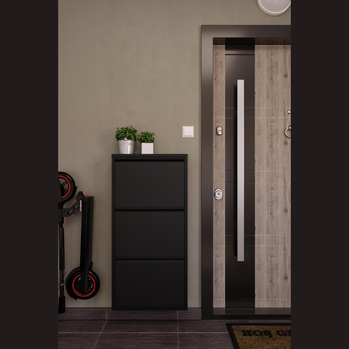 Schoenenkast Bodi 3-vaks Zwart in entreeruimte