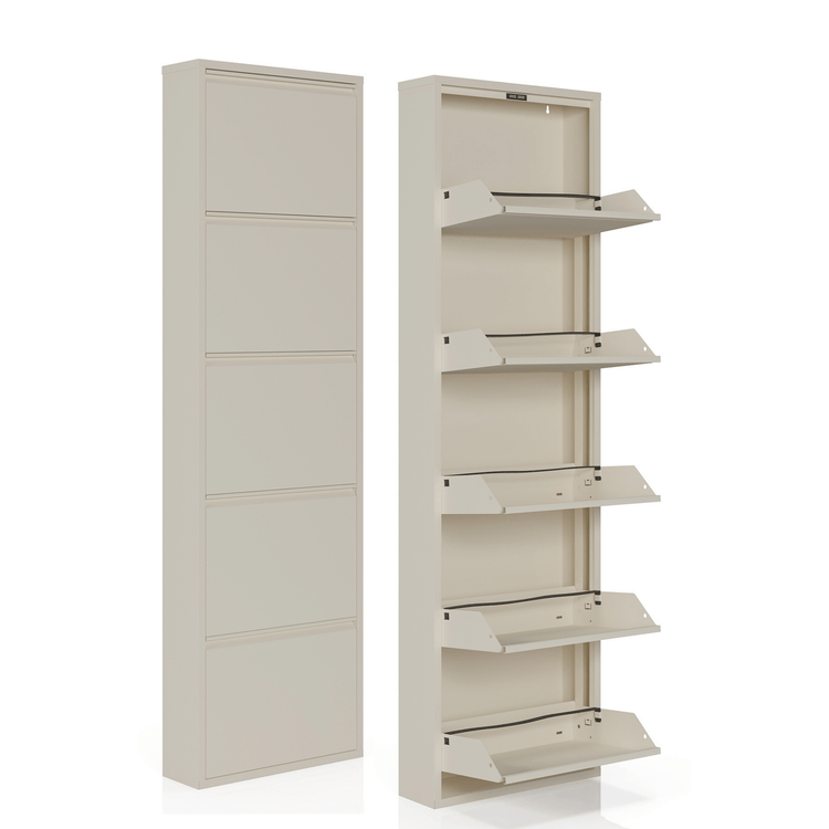 Schoenenkast Bodi 5-vaks Soft Beige van Ceha Europe met open vakken