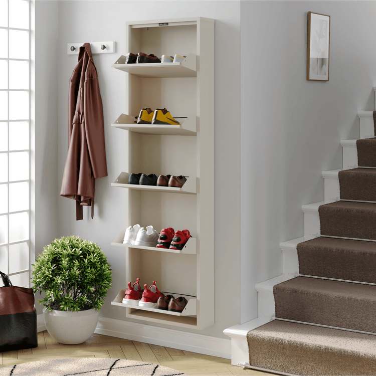 Schoenenkast Bodi 5-vaks Soft Beige van Ceha Europe in entreeruimte