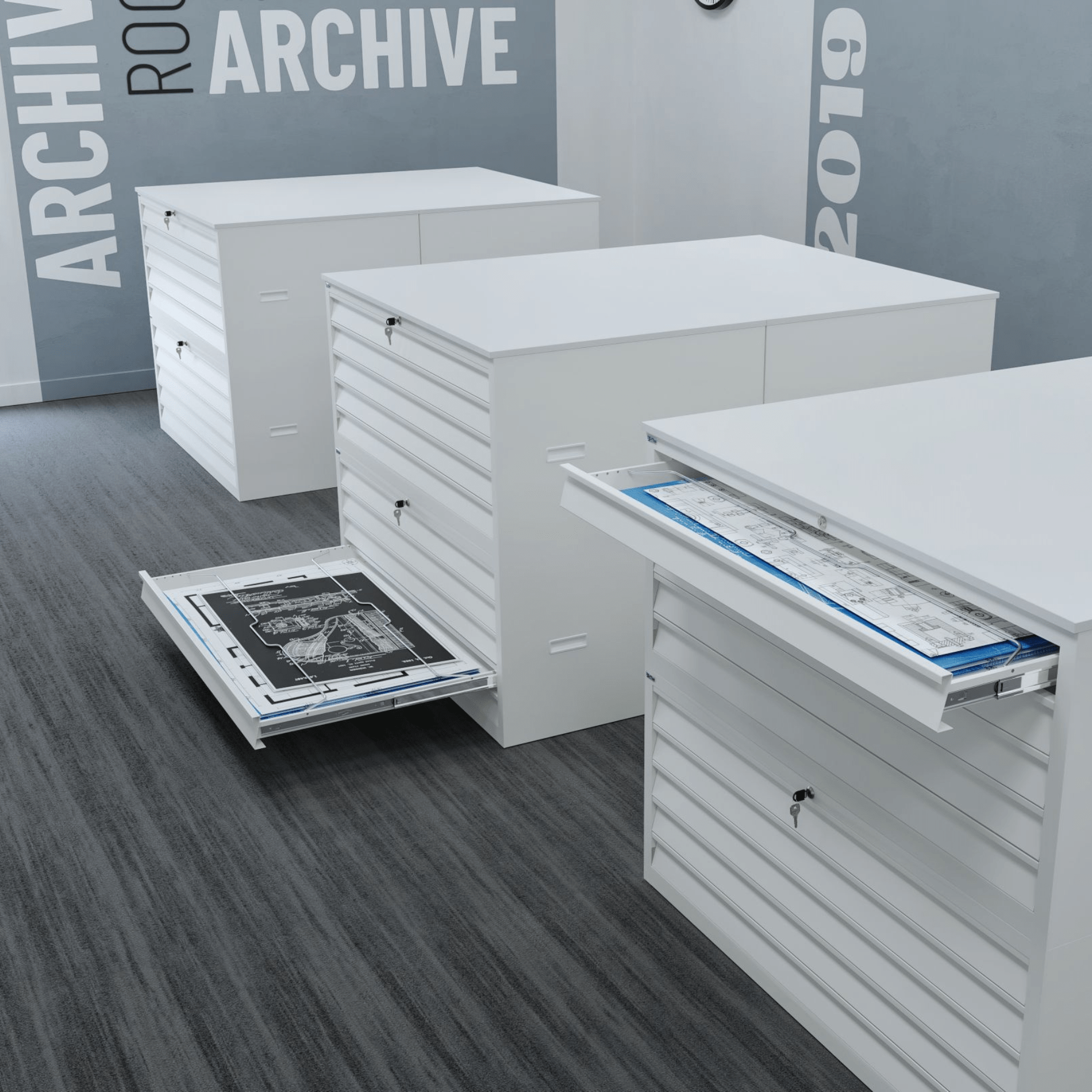 Witte ladekast CH130 met topblad in moderne kantoorruimte