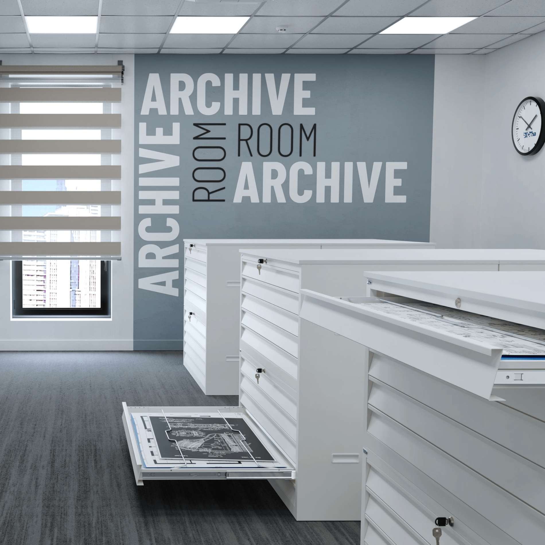 Zijaanzicht tekening ladekast CH130 met topblad 