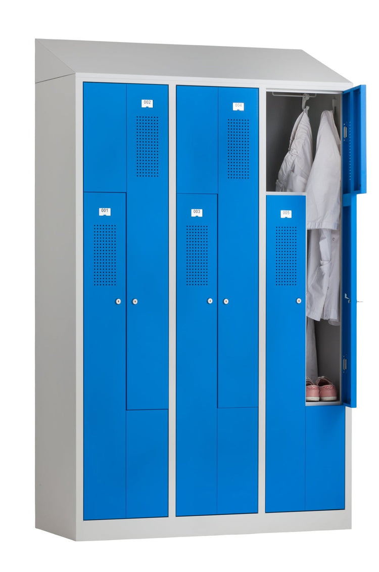 Garderobekast Z-indeling in grijs blauw met ventilatieopeningen